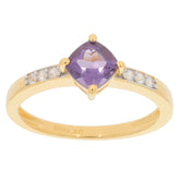 Cushion purple sapphire sterling silver ring with sapphire accent, showcasing elegance and luxury.